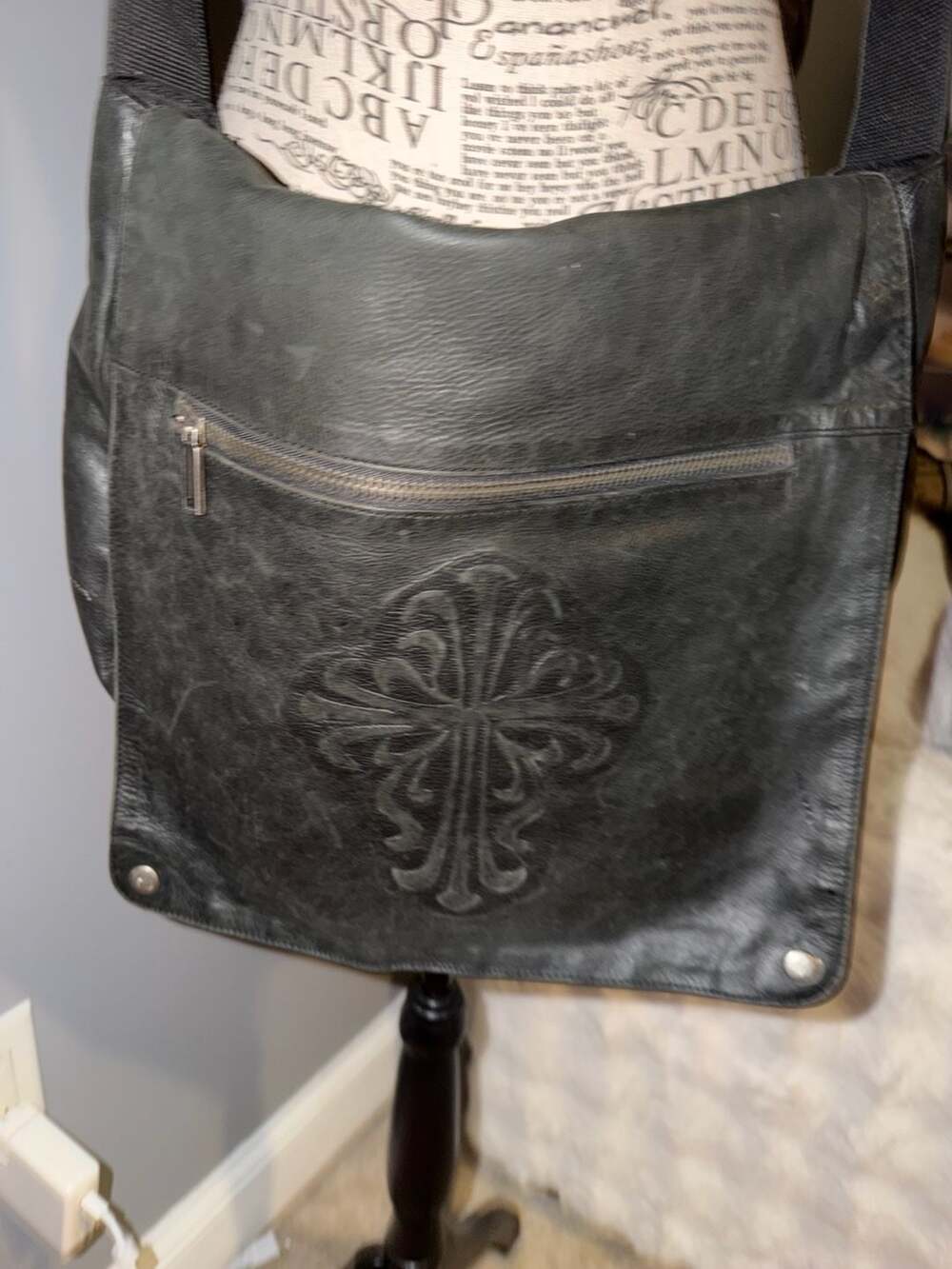 Wilsons Leather M. Julian Black Messenger Bag with Embossed Cross Design
